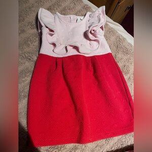 EUC Janie and Jack Pink and Red Heart Ruffle Sleeve Dress
